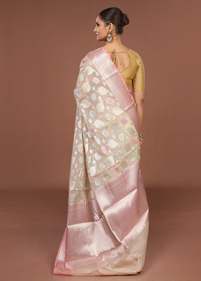 Cream Organza Saree With Blouse Piece