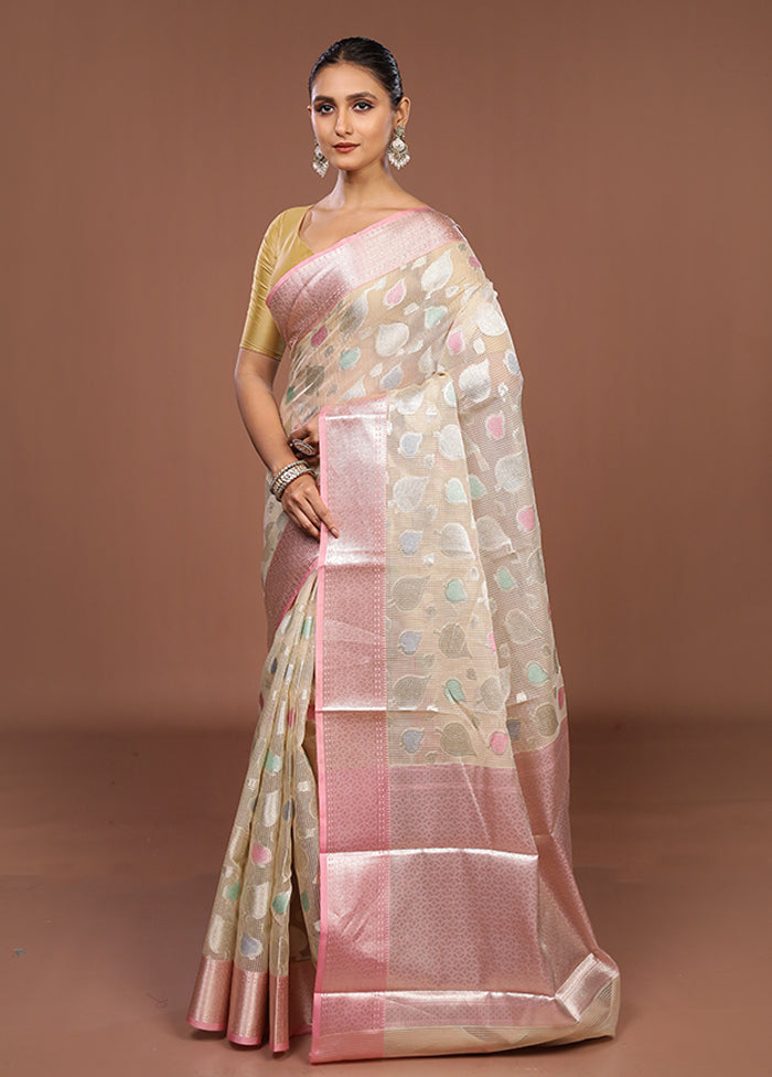 Cream Organza Saree With Blouse Piece