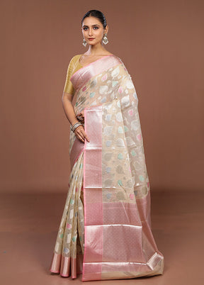 Cream Organza Saree With Blouse Piece