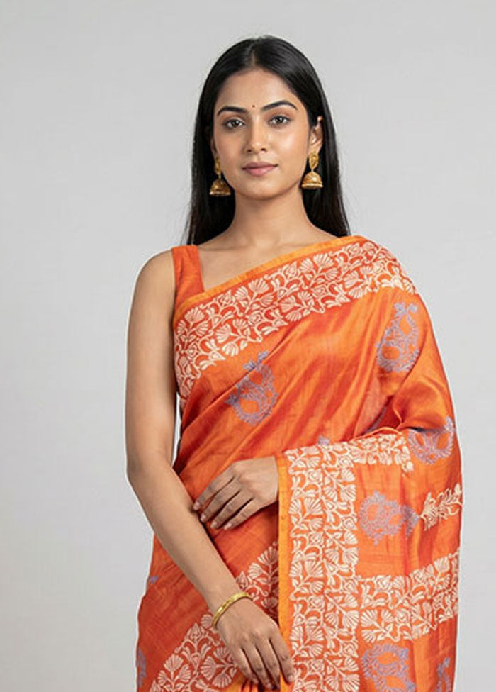 Pink Printed Silk Saree Without Blouse Piece