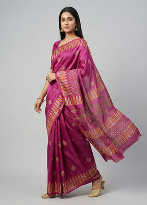 Purple Printed Silk Saree Without Blouse Piece