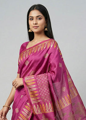 Purple Printed Silk Saree Without Blouse Piece