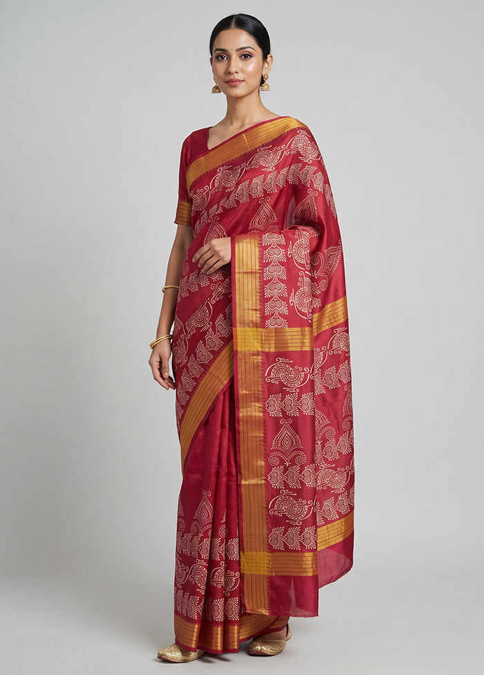Pink Printed Silk Saree Without Blouse Piece