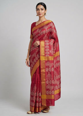 Pink Printed Silk Saree Without Blouse Piece