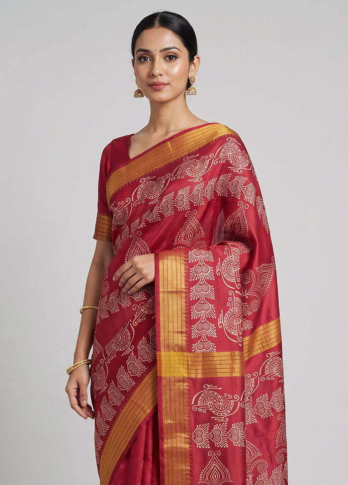 Pink Printed Silk Saree Without Blouse Piece