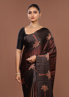Black Printed Silk Saree Without Blouse Piece