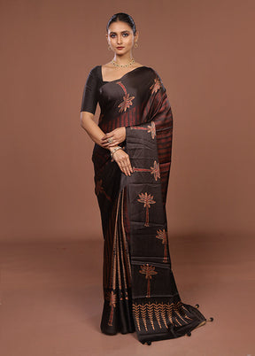 Black Printed Silk Saree Without Blouse Piece