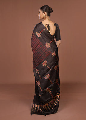 Black Printed Silk Saree Without Blouse Piece
