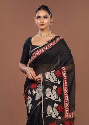 Black Dupion Silk Saree With Blouse Piece