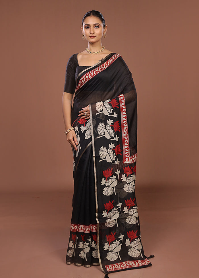 Black Dupion Silk Saree With Blouse Piece
