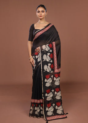 Black Dupion Silk Saree With Blouse Piece