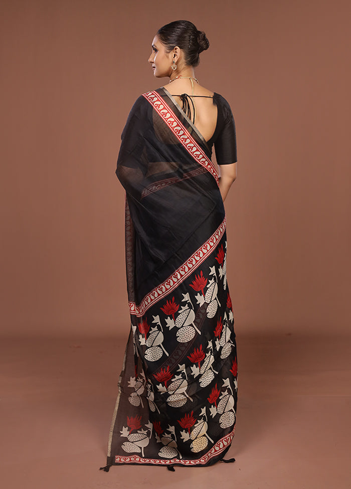Black Dupion Silk Saree With Blouse Piece