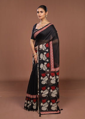 Black Dupion Silk Saree With Blouse Piece