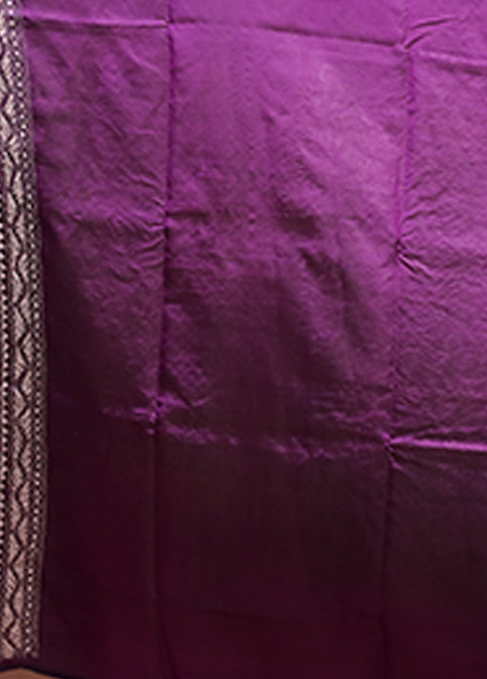 Purple Handloom Kantha Stitch Pure Silk Saree With Blouse Piece