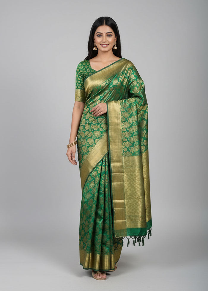 Green Handloom Kanchipuram Pure Silk Saree With Blouse Piece