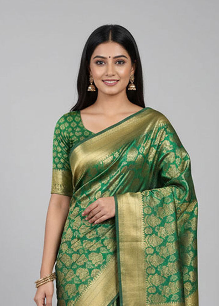Green Handloom Kanchipuram Pure Silk Saree With Blouse Piece