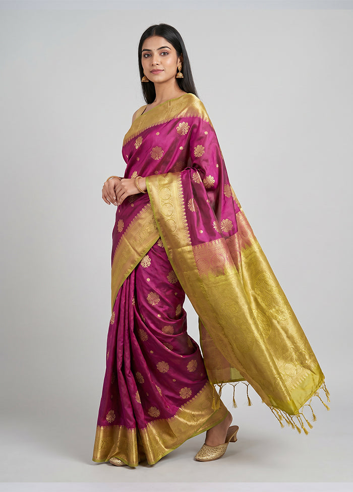 Purple Kanjivaram Silk Saree With Blouse Piece