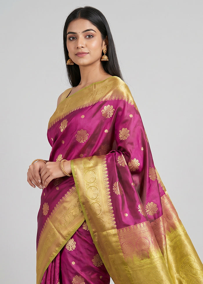 Purple Kanjivaram Silk Saree With Blouse Piece