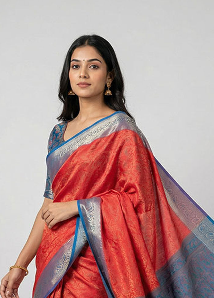 Maroon Jamewar Silk Saree With Blouse Piece