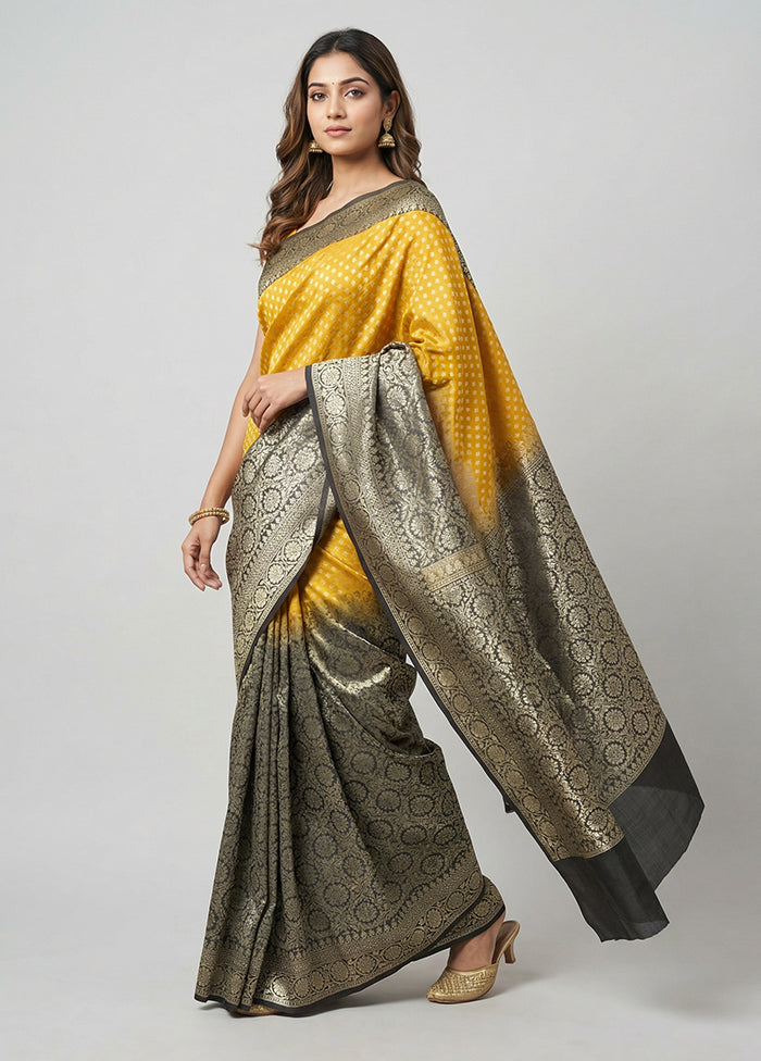 Yellow Kora Silk Saree With Blouse Piece