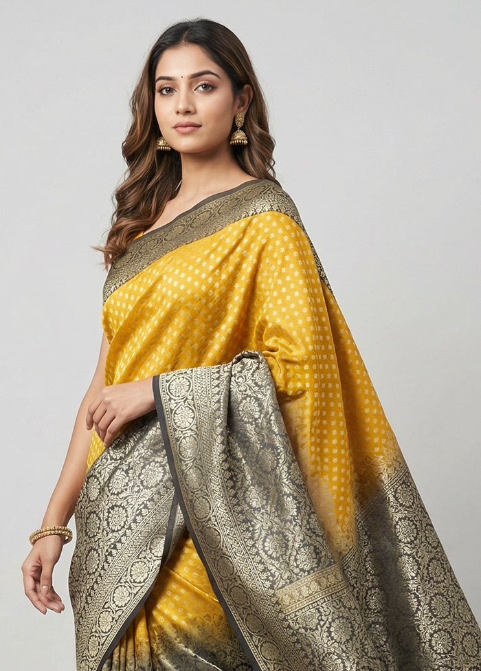 Yellow Kora Silk Saree With Blouse Piece