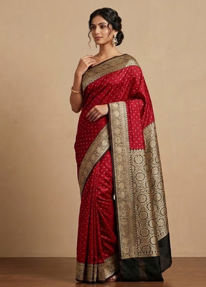 Red Kora Silk Saree With Blouse Piece