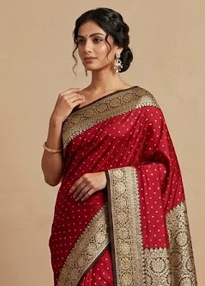 Red Kora Silk Saree With Blouse Piece