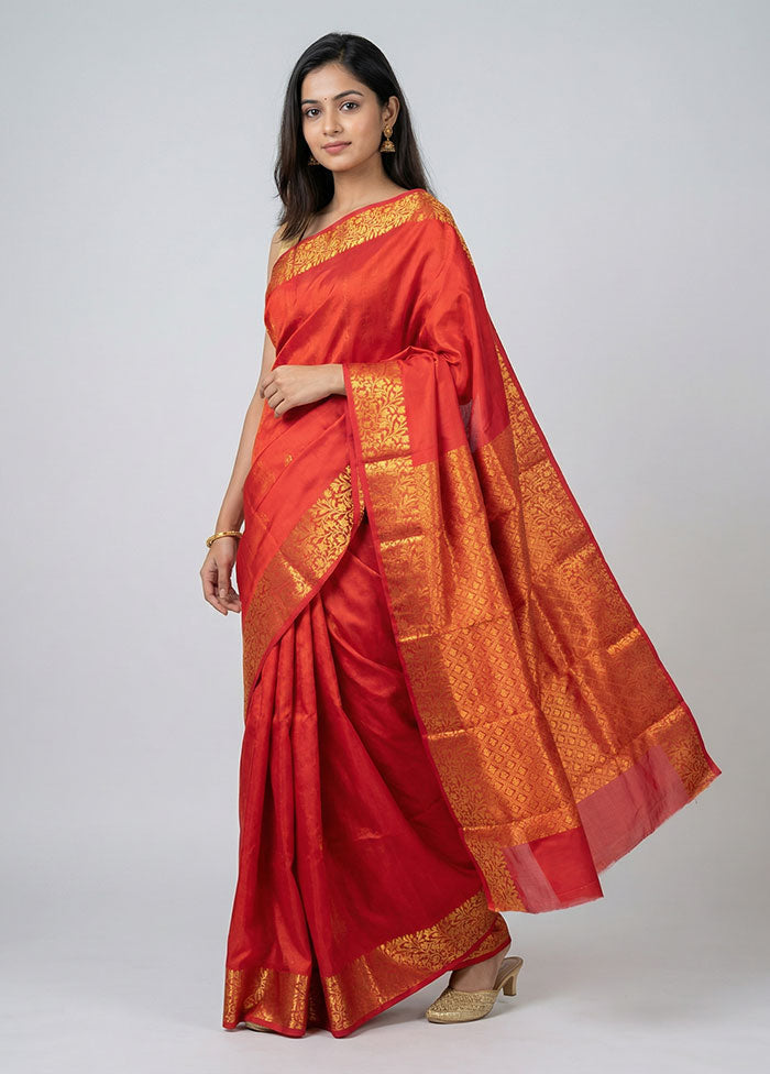 Red Kanjivaram Silk Saree With Blouse Piece