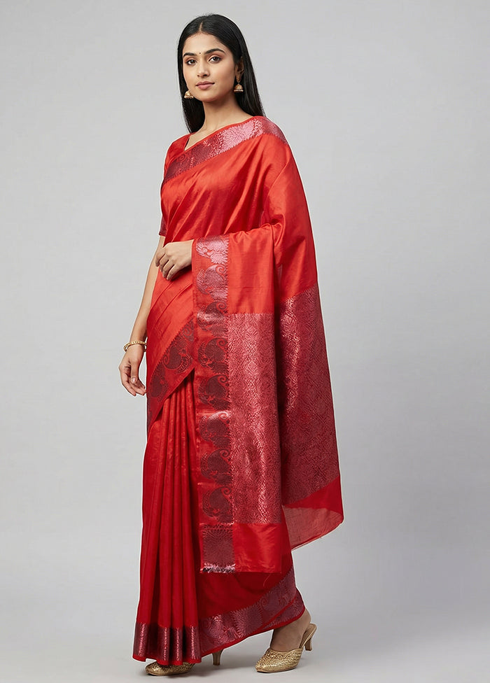 Red Kanjivaram Silk Saree With Blouse Piece