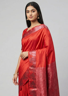 Red Kanjivaram Silk Saree With Blouse Piece