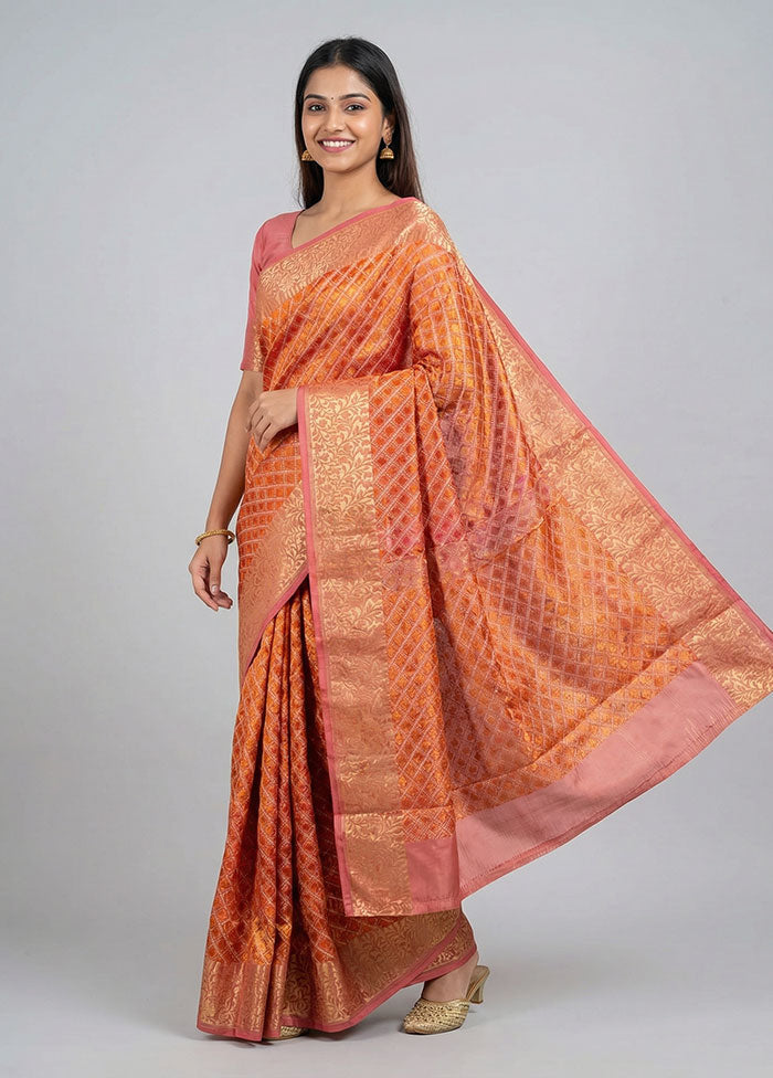 Brown Kanjivaram Silk Saree With Blouse Piece