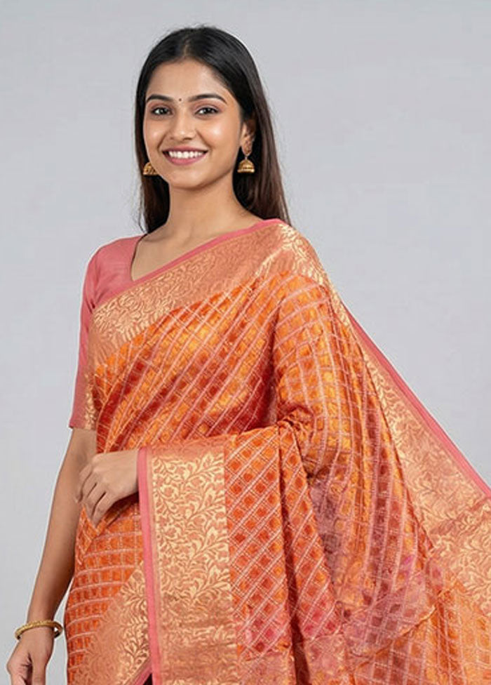Brown Kanjivaram Silk Saree With Blouse Piece