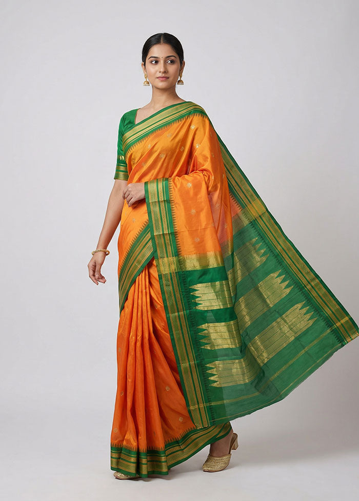 Yellow Kanjivaram Silk Saree With Blouse Piece