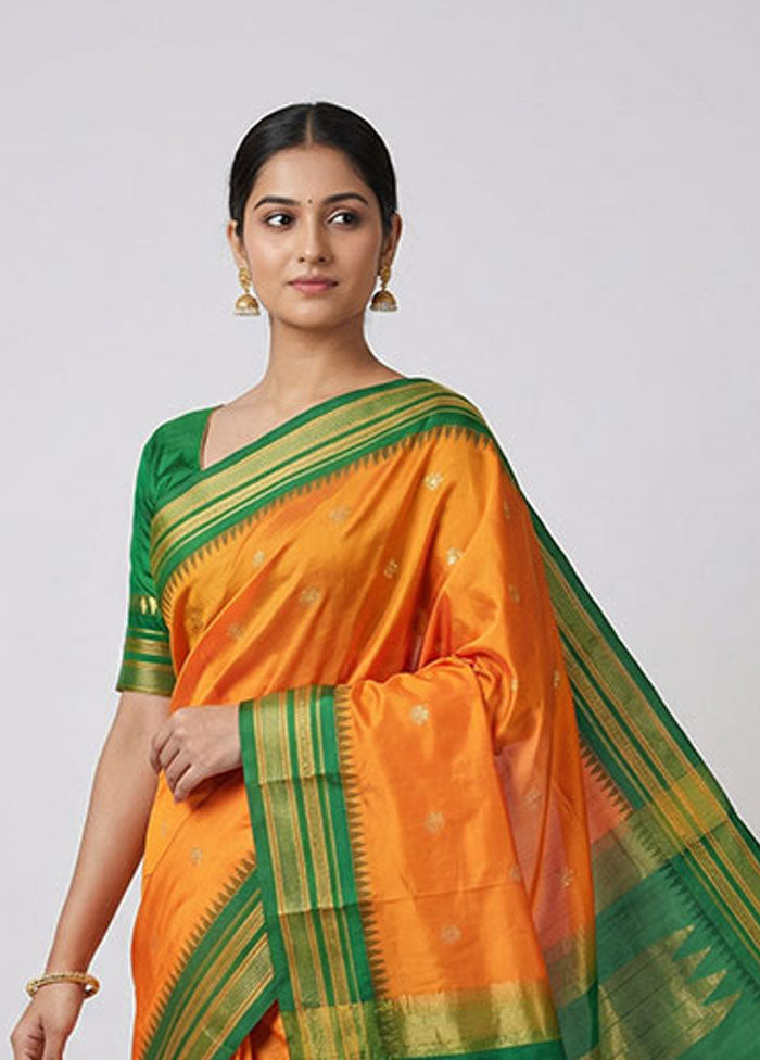Yellow Kanjivaram Silk Saree With Blouse Piece