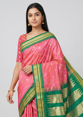 Pink Kanjivaram Silk Saree With Blouse Piece