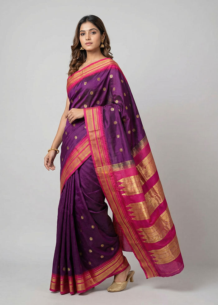 Purple Kanjivaram Silk Saree With Blouse Piece