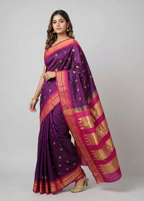 Purple Kanjivaram Silk Saree With Blouse Piece