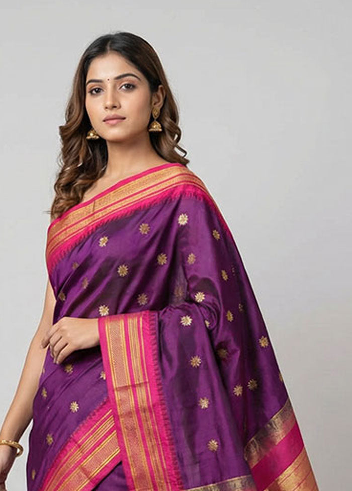 Purple Kanjivaram Silk Saree With Blouse Piece