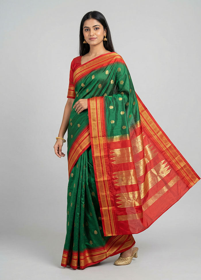 Green Kanjivaram Silk Saree With Blouse Piece
