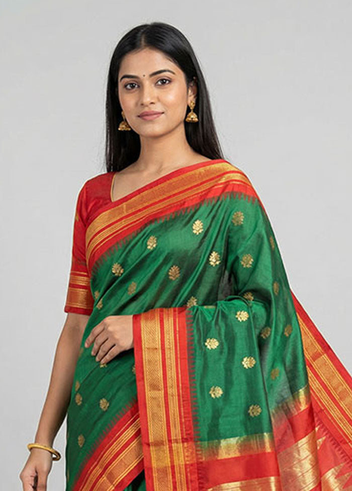 Green Kanjivaram Silk Saree With Blouse Piece