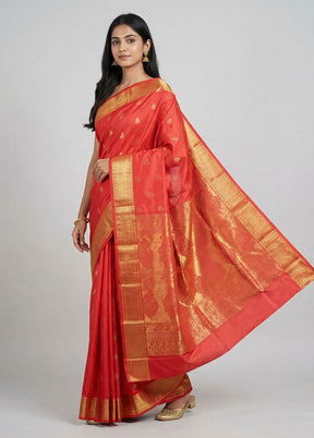 Red Kanjivaram Silk Saree With Blouse Piece