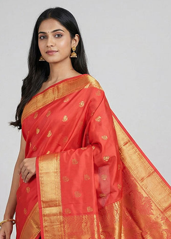 Red Kanjivaram Silk Saree With Blouse Piece