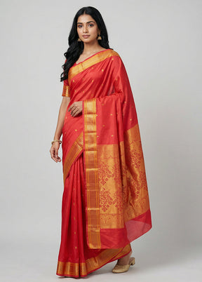 Pink Kanjivaram Silk Saree With Blouse Piece