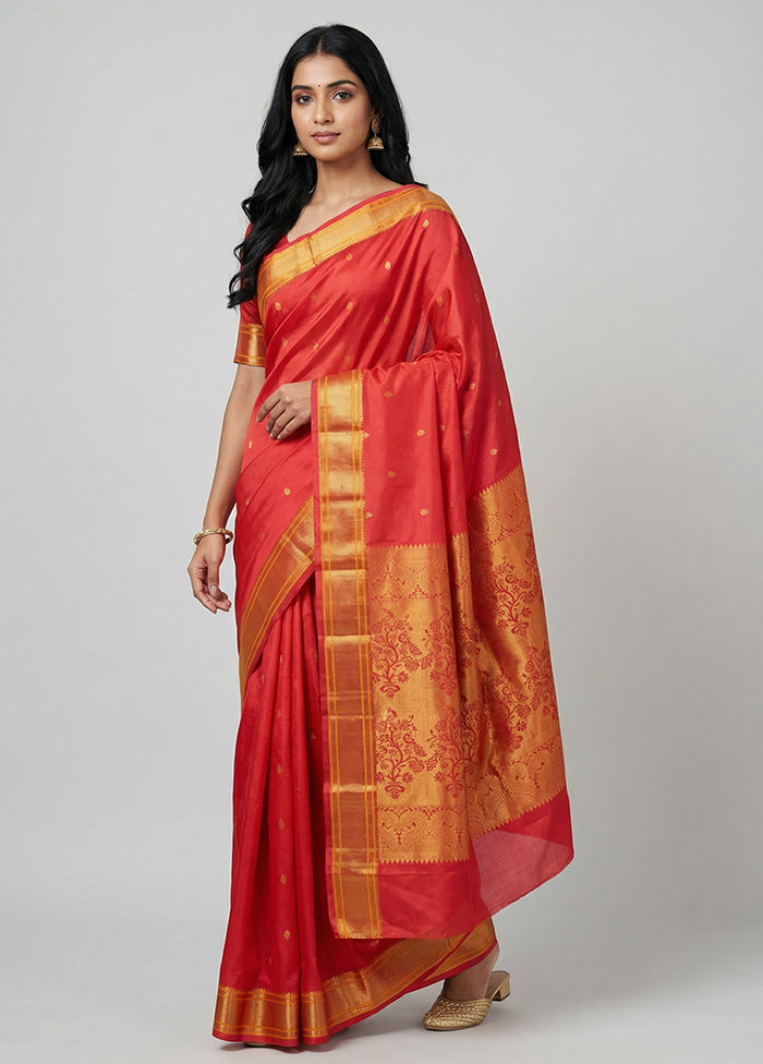 Pink Kanjivaram Silk Saree With Blouse Piece