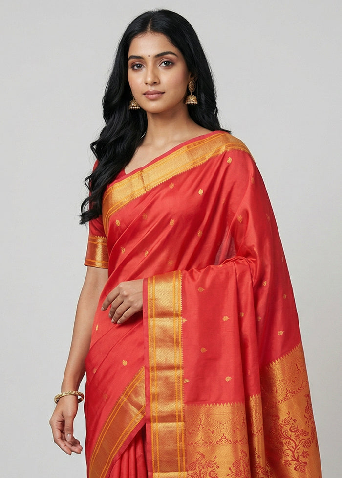 Pink Kanjivaram Silk Saree With Blouse Piece