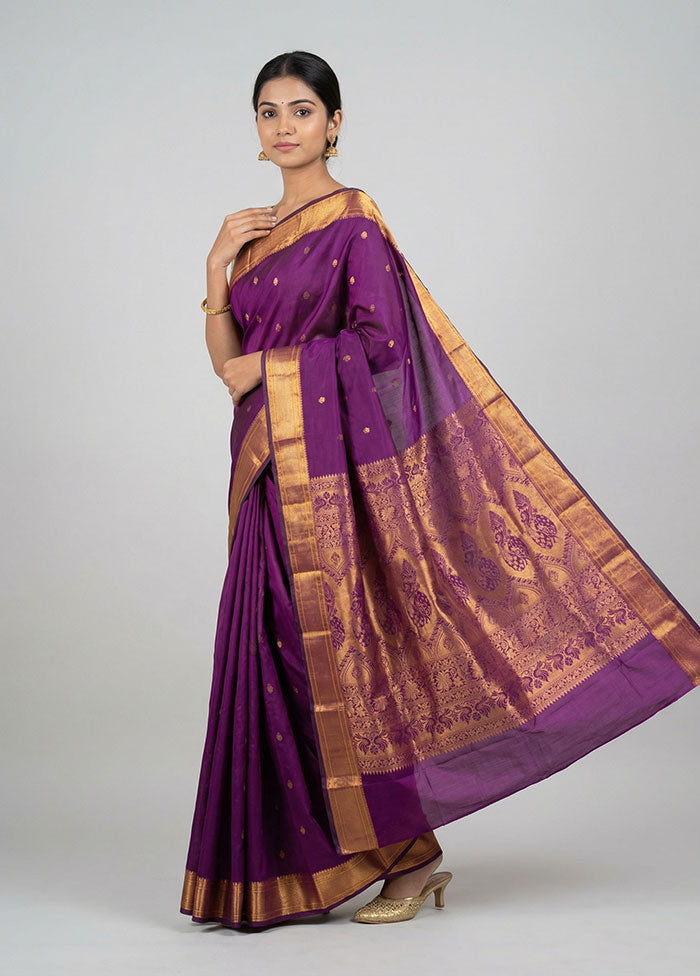 Purple Kanjivaram Silk Saree With Blouse Piece