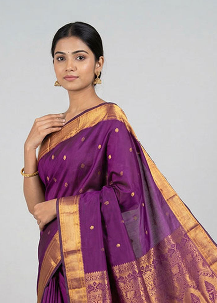Purple Kanjivaram Silk Saree With Blouse Piece