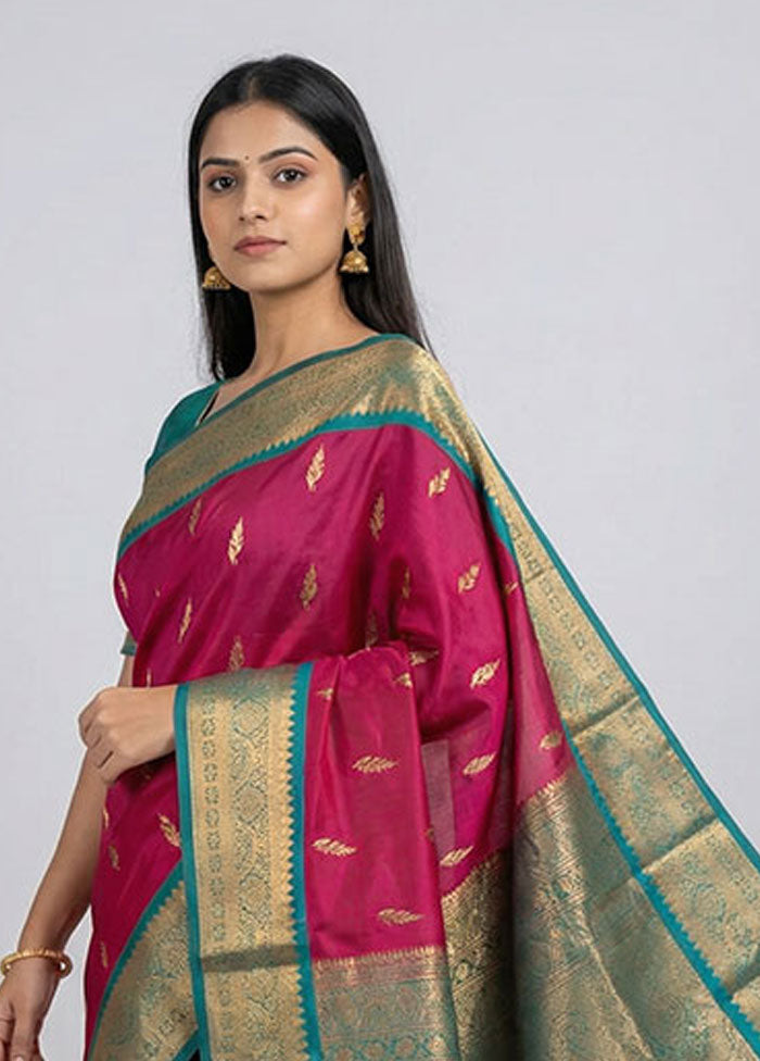 Pink Kanjivaram Silk Saree With Blouse Piece