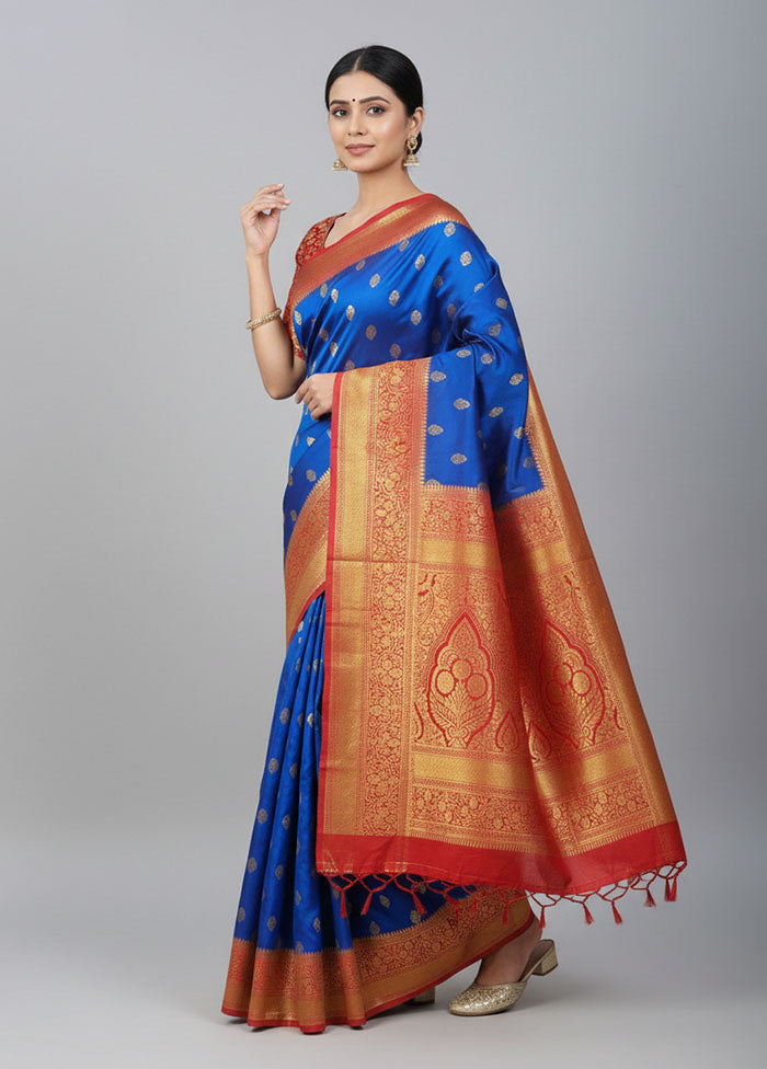 Blue Kanjivaram Silk Saree With Blouse Piece