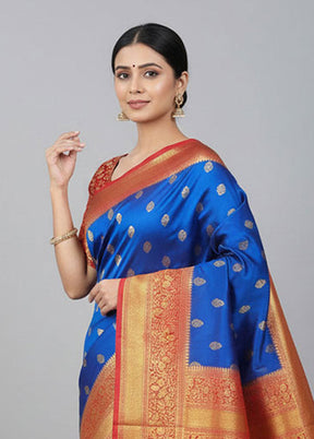 Blue Kanjivaram Silk Saree With Blouse Piece
